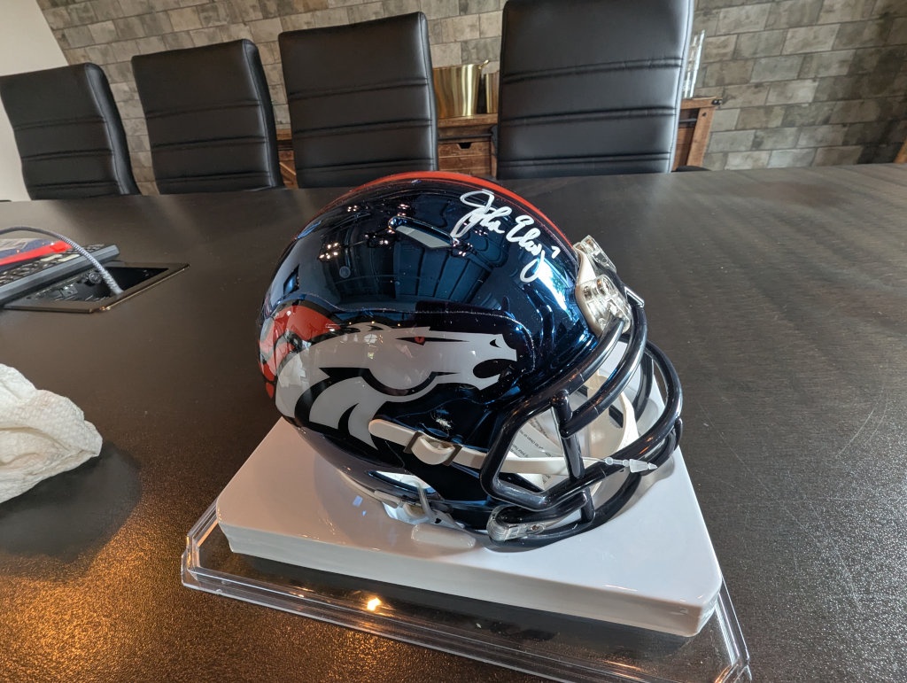 John Elway autographed mini helmet