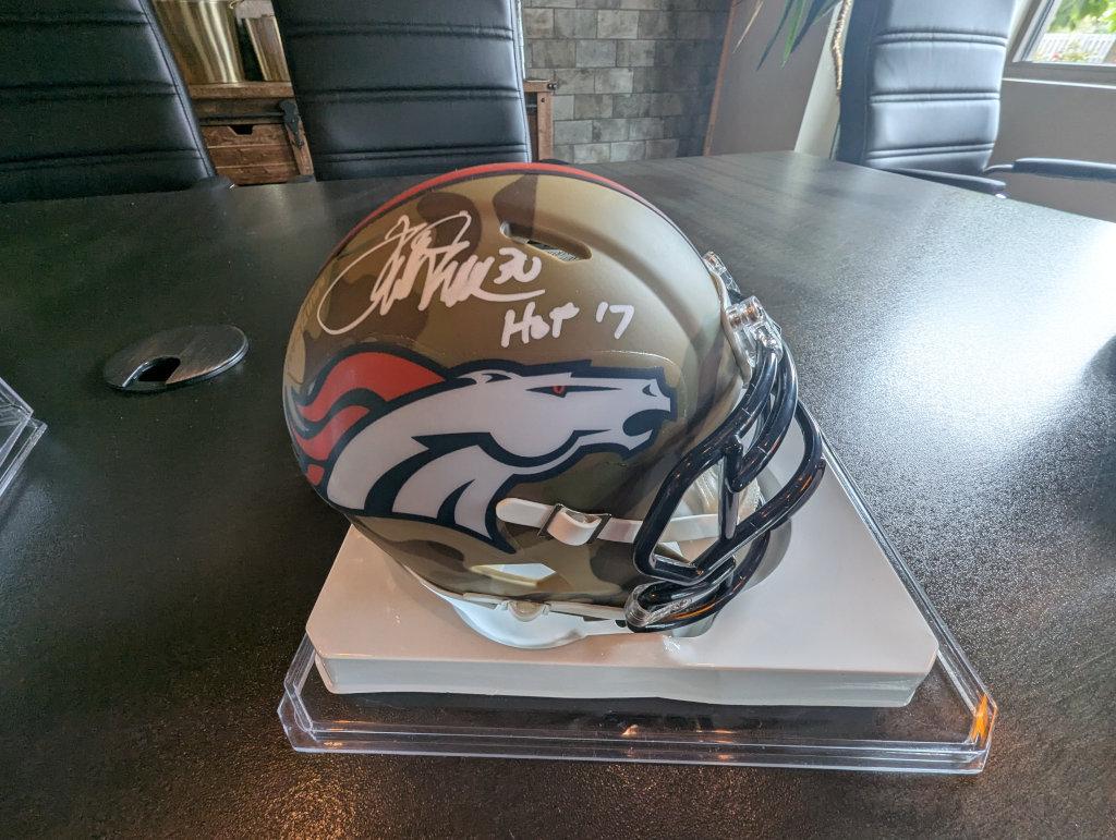 Terrel Davis autographed camo mini helmet